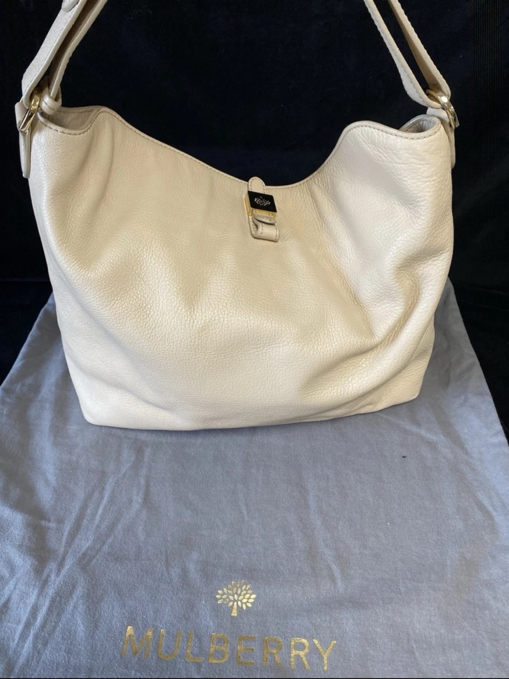 Mulberry Cream Pebbled Leather Shoulder Bag with Gold Hardware